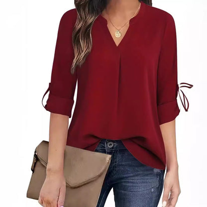 Women's Spring And Autumn V-neck Long Sleeve Shirt