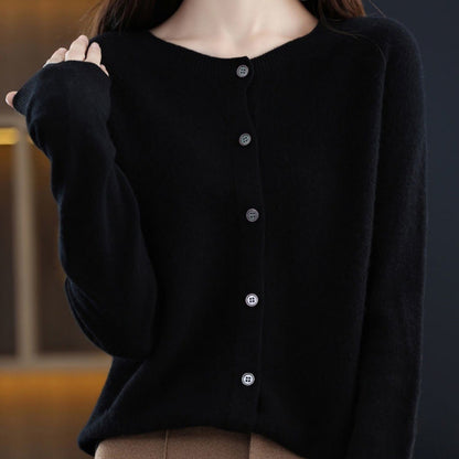 Wool Round Neck Cashmere Cardigan Knitted Coat