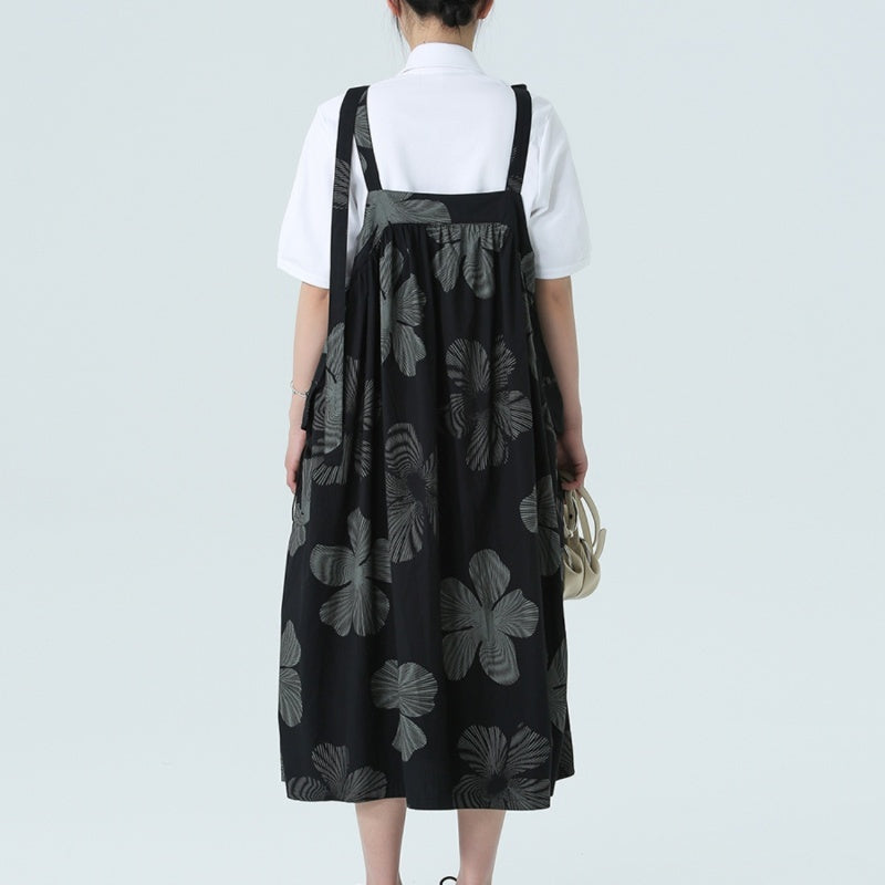 Spring And Summer Dark Style Leaves Printing Dress