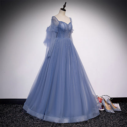 Robe de soirée pour banquet, robe longue bleue pour femme