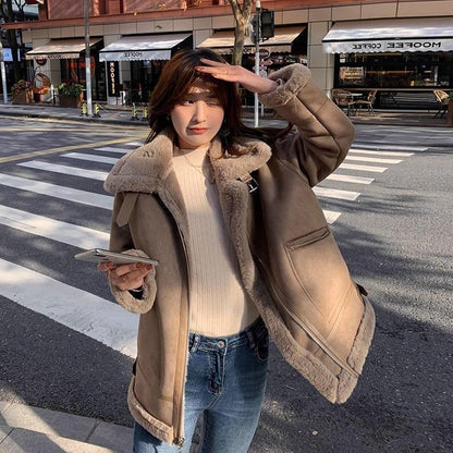 Fur Integrated Berber Fleece Coat Women