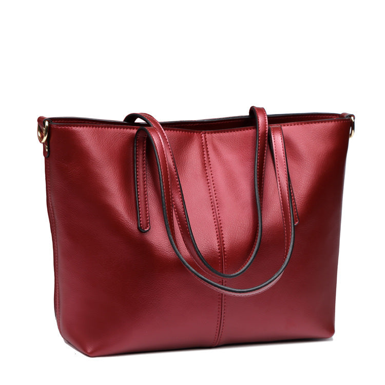 New leather bag bag leather fashion all-match simple single shoulder bag shopping bag bag capacity