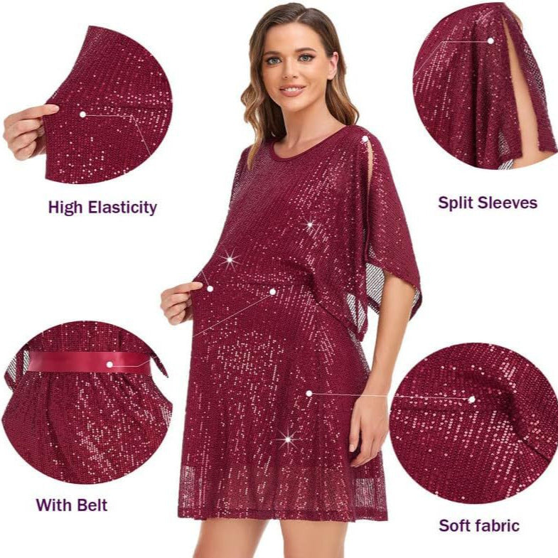 Women's Sequined Loose Slit Sleeve Casual Dress