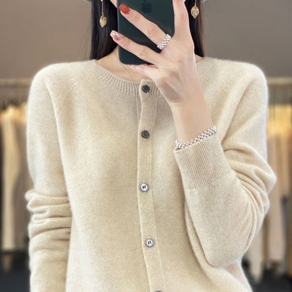 Wool Round Neck Cashmere Cardigan Knitted Coat