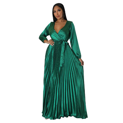 Women's Fashion Lantern Sleeve Pleated Dress