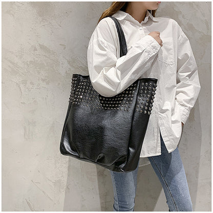 Bolso de mano de gran capacidad a la moda para mujer, bolso de cuero de calidad para bolso de hombro femenino, bolso de mano de ocio para mujer, bolsa femenina negra