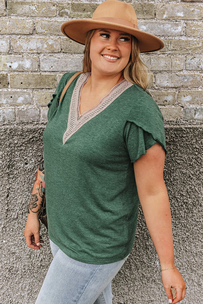 Blouse à Col en V et Manches Pétale de Grande Taille