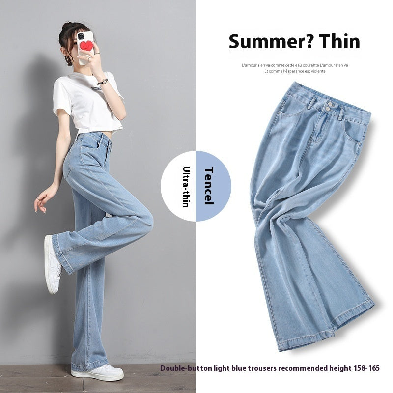 Draping Effect Jeans Women's Thin High Waist Straight Ice Silk Wide-leg Pants