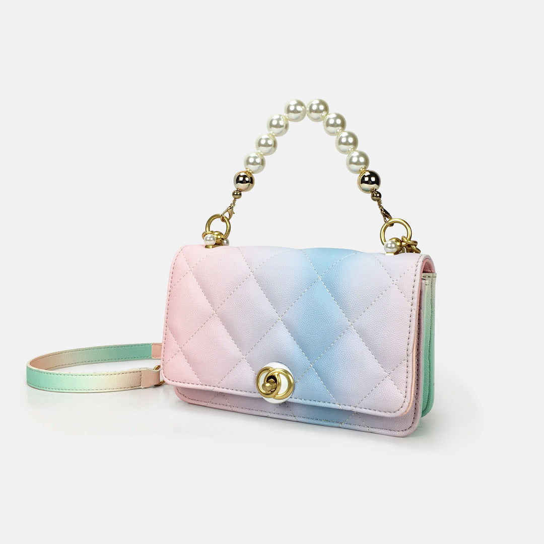 Bolso De Arco Iris Degradado Bolso Cuadrado Pequeño De Diamantes 