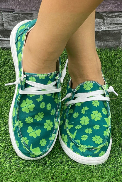 Zapatos de lona sin cordones cruzados con estampado de trébol verde negruzco