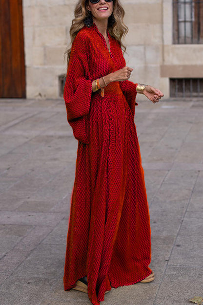 Robe longue à manches chauve-souris et col en V, mode ample, taille serrée, manches longues, vêtements pour femmes