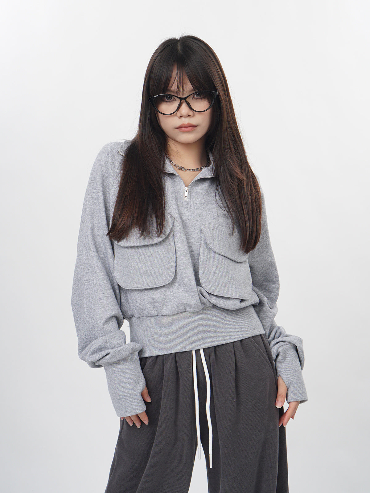 Half Zipper Pullover Non-hoodie Gray Sweater