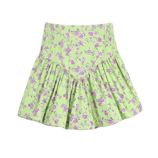 Women's Green Printed Short Skirt