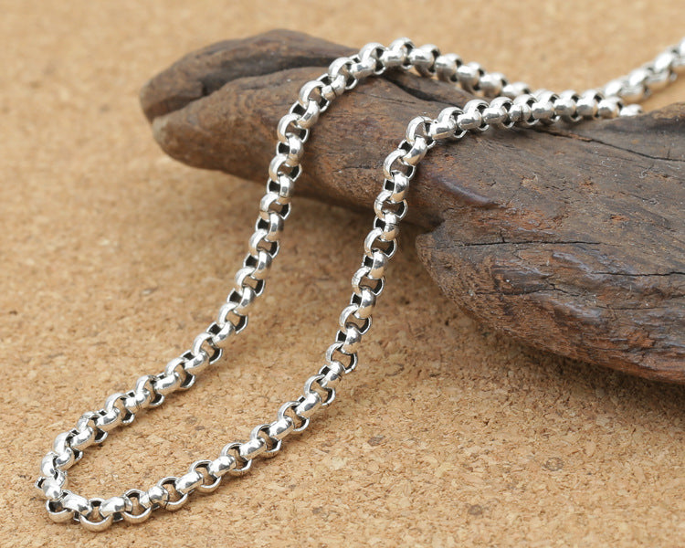 S925 Sterling Silver Ornament 3mm Thick Circle Pendant Matching Chain Men's And Women's Thai Silver Sweater Necklace