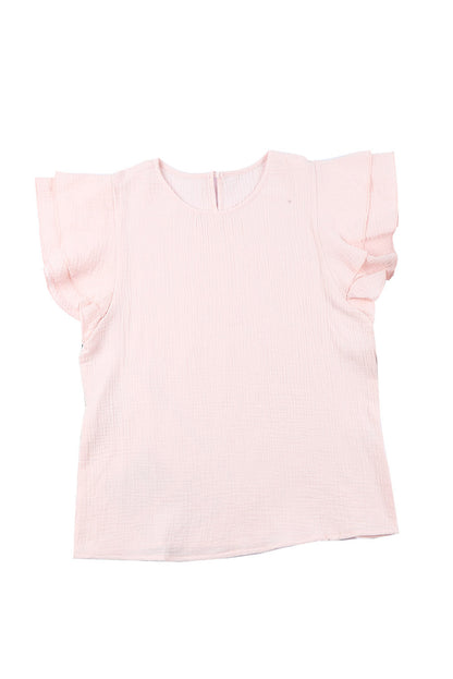 Pink Textured Tiered Ruffle Casual Short Sleeve Top