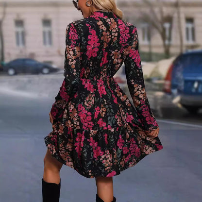 Autumn Elegant New Printed Shirt Dress Women