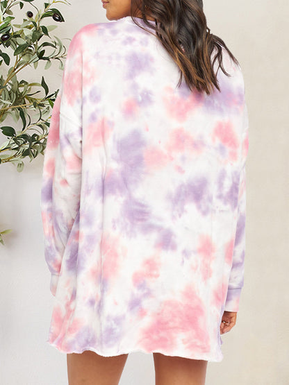 Robe t-shirt tie-dye à col rond et épaules tombantes