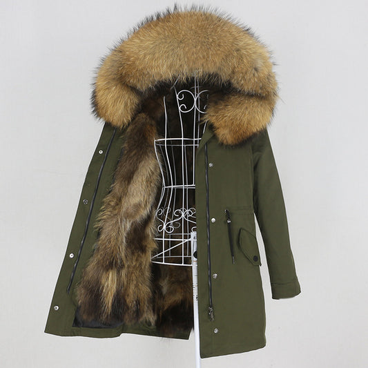 Veste d'hiver femmes réel manteau de fourrure longue Parka naturel 