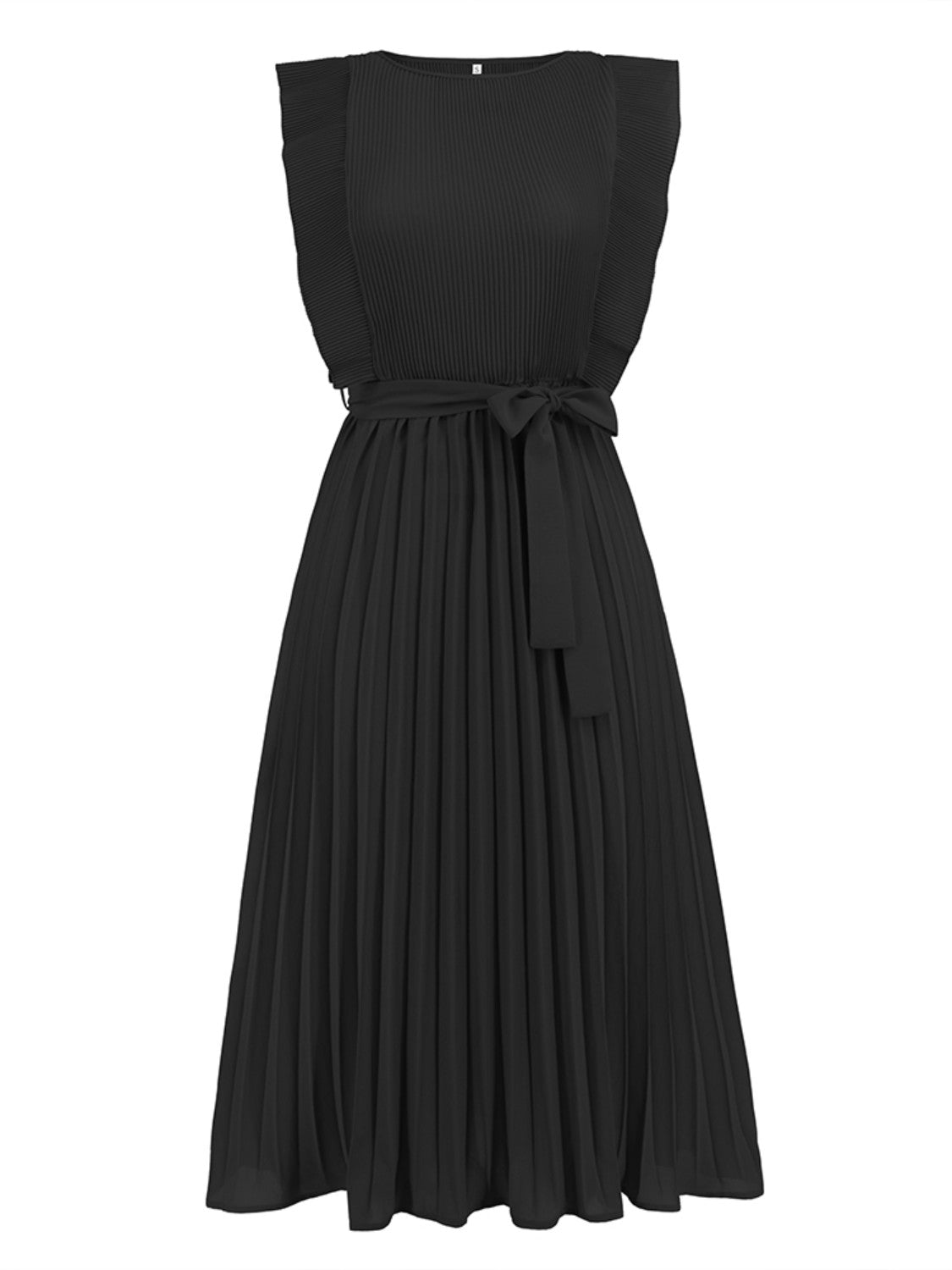 Robe midi plissée nouée à col rond