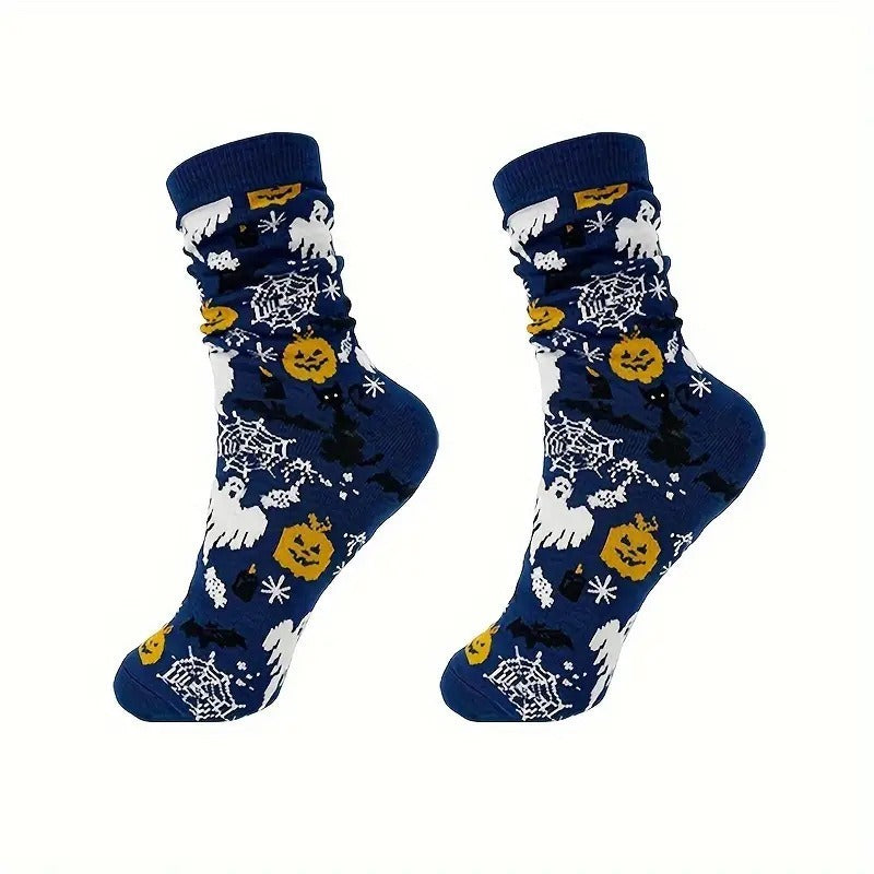 Calcetines divertidos de Halloween para mujeres y hombres, calcetines de vestir de esqueleto para adultos, calcetines de tripulación con calavera y telaraña, regalo novedoso de Halloween