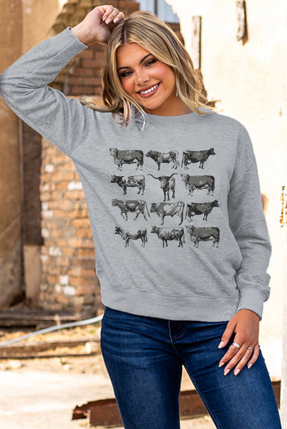 Sudadera de manga larga con estampado de toros gris