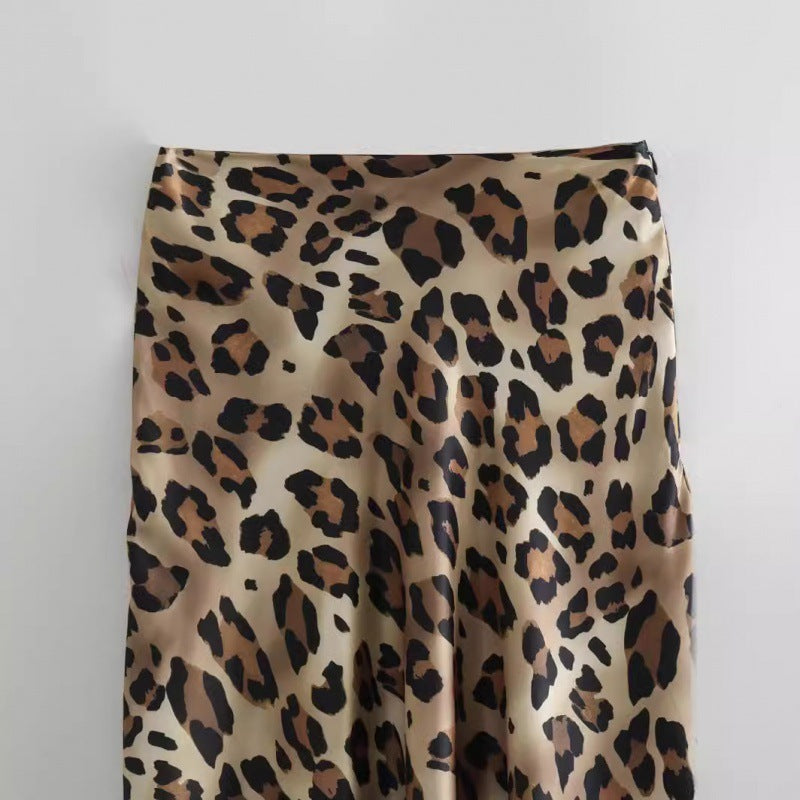 Silk Satin Leopard Print Skirt