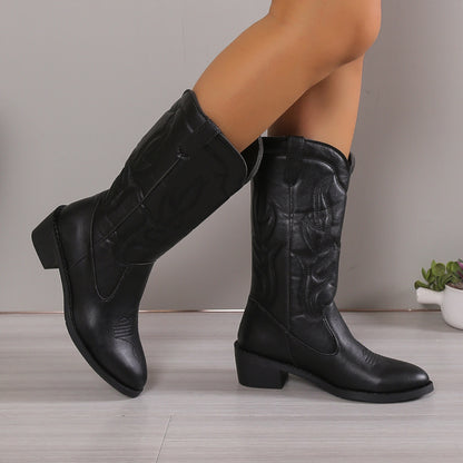 Bottes en cuir PU à bout pointu et talon bloc