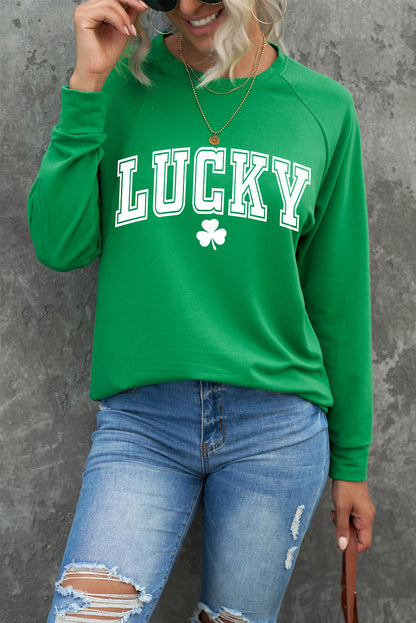 Sudadera verde con estampado de trébol de la suerte de San Patricio y manga raglán