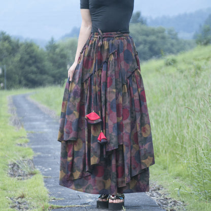 Falda estampada de algodón y lino de mujer de estilo étnico