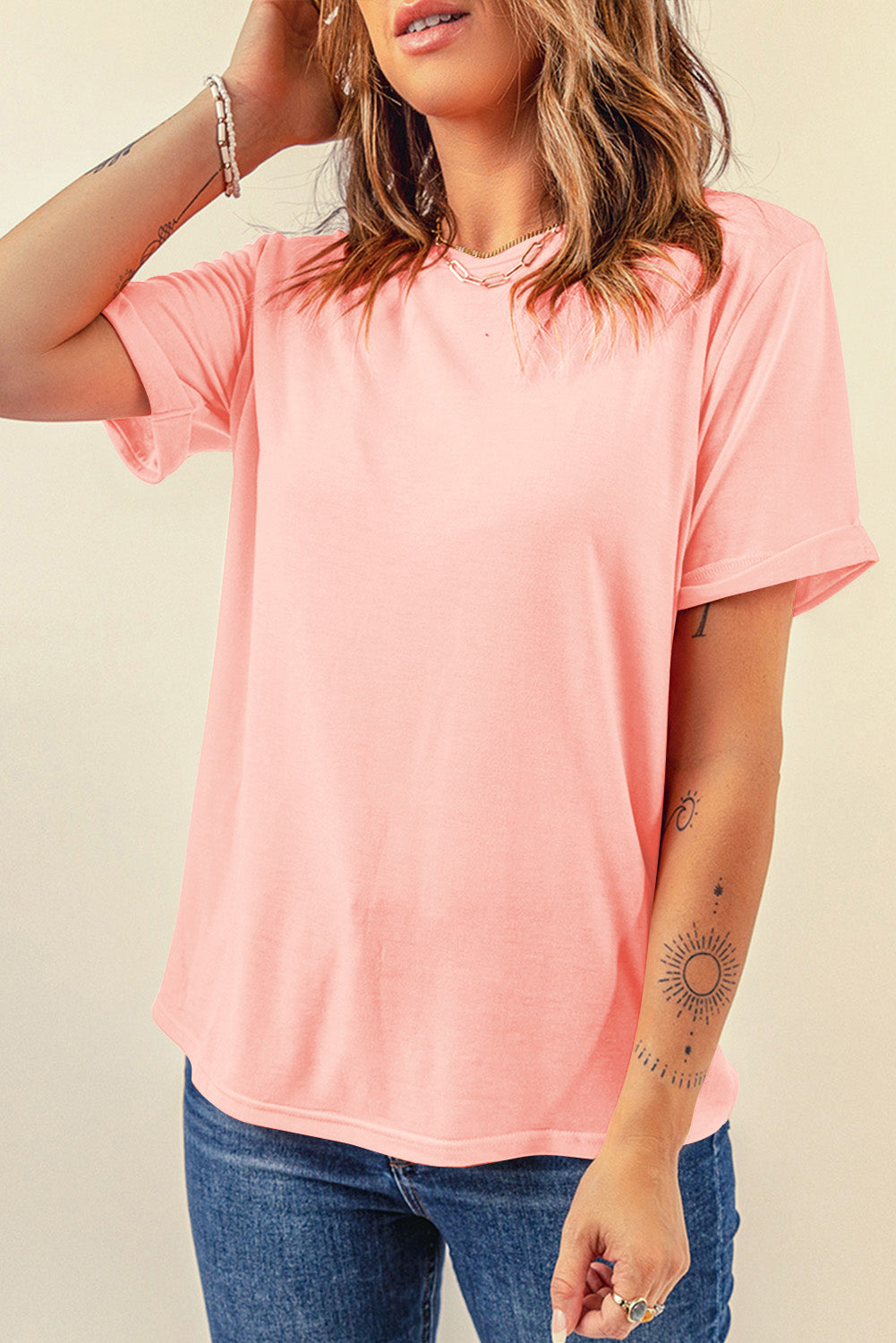 White Casual Plain Crew Neck Tee