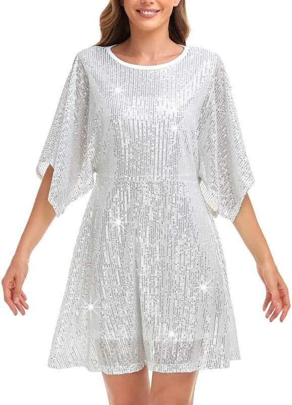 Women's Sequined Loose Slit Sleeve Casual Dress