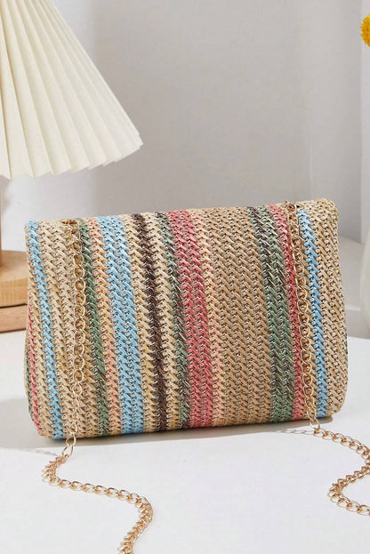 Apricot Striped Crochet Flapped Shoulder Bag