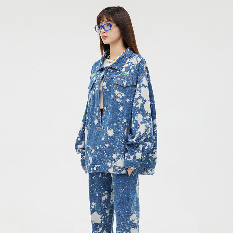 Women's Tie Dye Wash Print Denim Oversized Jacket