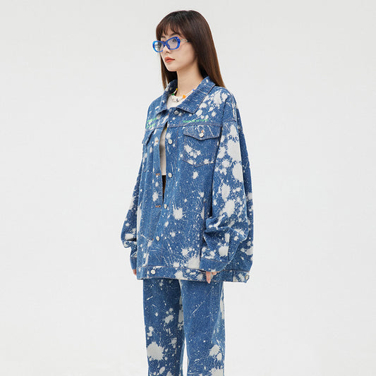 Women's Tie Dye Wash Print Denim Oversized Jacket