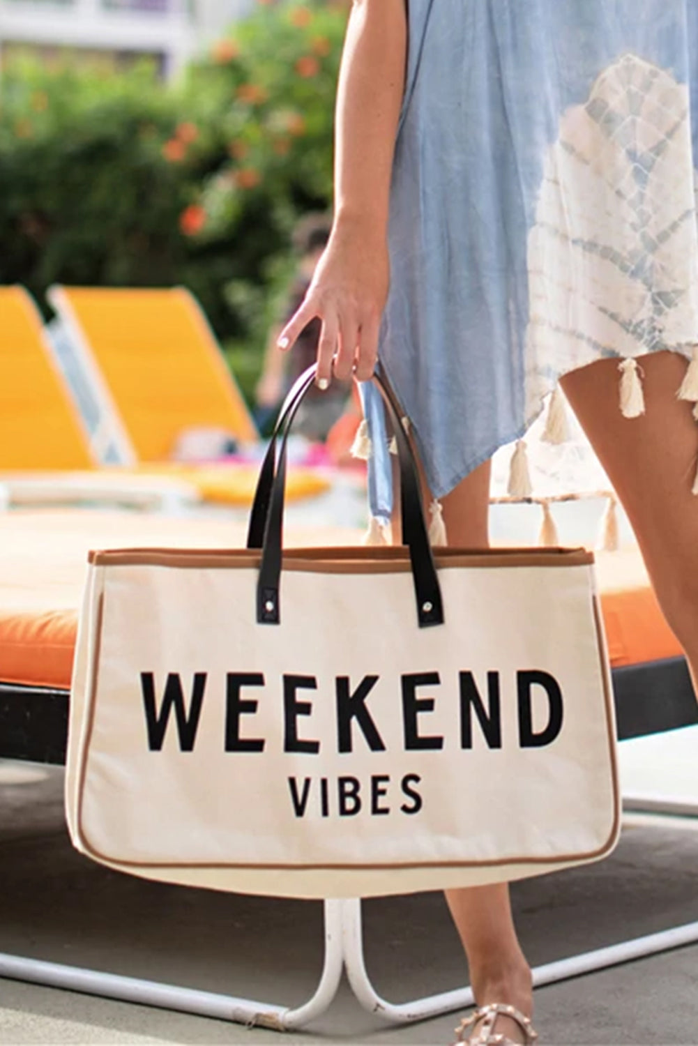 Cabas en toile WEEK-END VIBES blanc