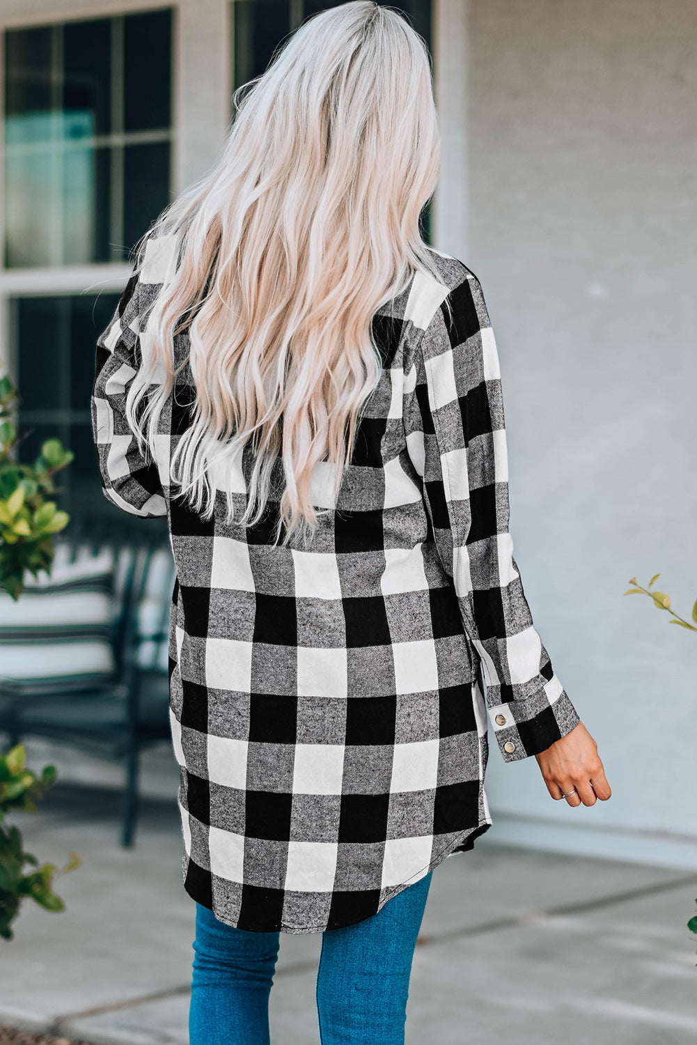 Green Turn-down Collar Plaid Shirt Coat