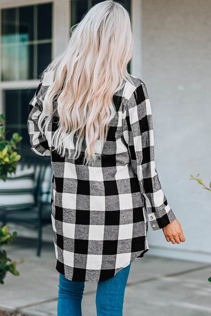 Green Turn-down Collar Plaid Shirt Coat