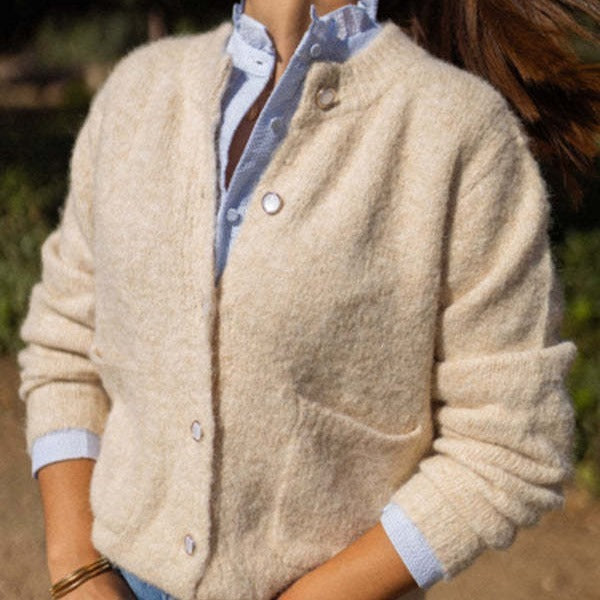 Manteau cardigan français ample et épais à col rond pour femme