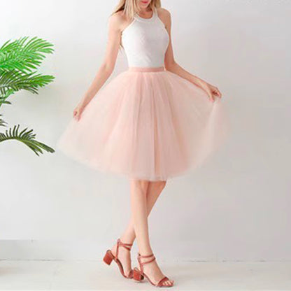 Black Tulle-Layered High-Waist A-Line Skirt, Women's Tutu Skirt Mesh Splicing Skirt Multi-layer Cake A-line Pleated Skirt Fairy Skirt