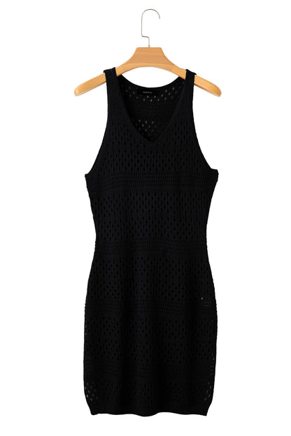 Vestido tipo pareo de crochet ahuecado negro con aberturas