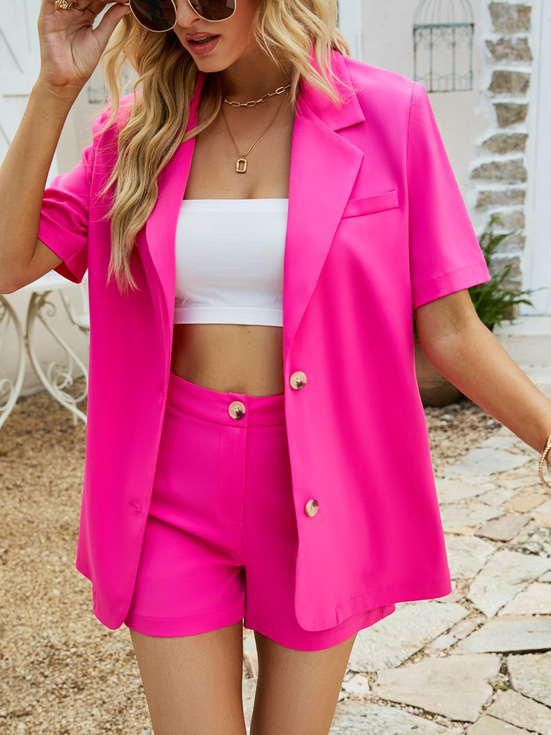 Ensemble blazer à manches courtes et short