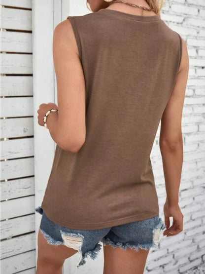 Camiseta sin mangas con cuello redondo y detalle de encaje