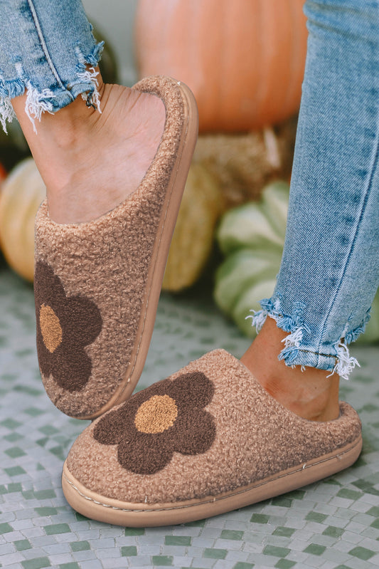 Chaussons d'intérieur à motif floral Camel Fuzzy années 60 