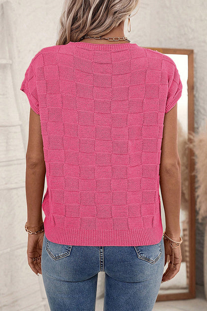 Blusa holgada con bolsillo en el pecho de punto con textura de celosía rosa brillante