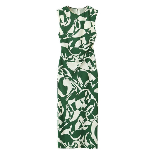 Women's Printed Green Floral Pattern Dress