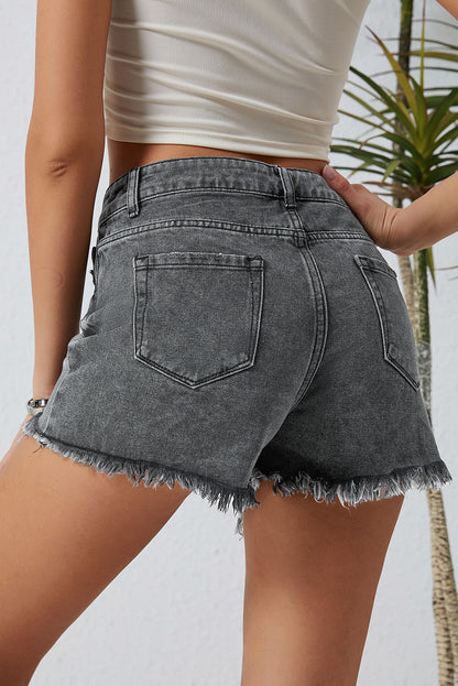 Short en jean effet vieilli à ourlet brut