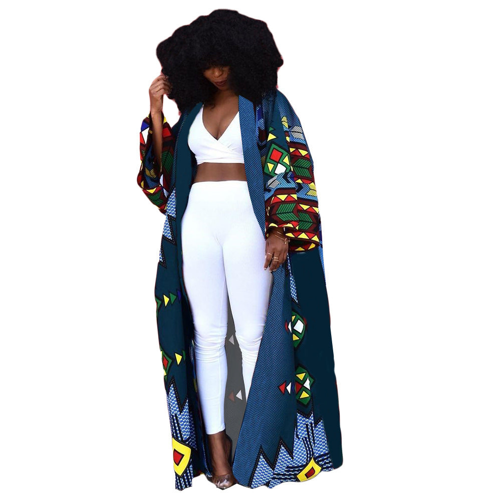 Fashion Temperament Plus Size All-matching Long Loose Printed Cardigan Jacket