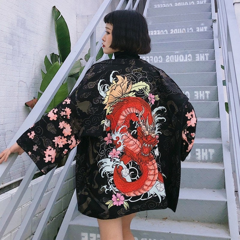 Été femmes Harajuku impression numérique Kimono manteau manteau Cardigan