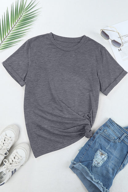 White Casual Plain Crew Neck Tee