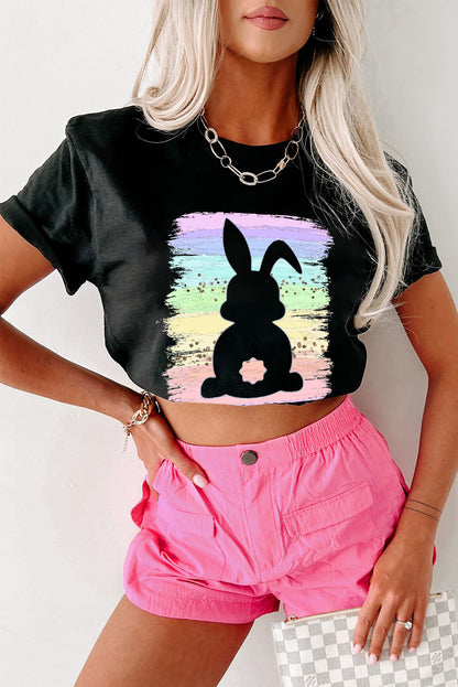 Black Easter Rainbow Splash Rabbit Graphic Tee